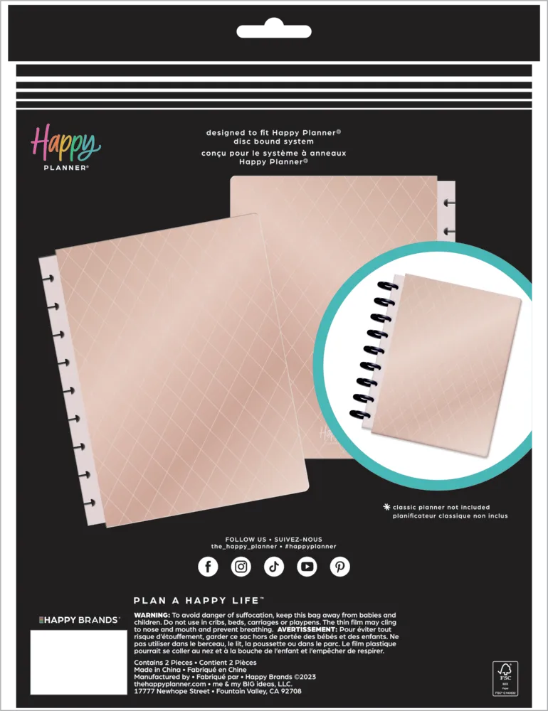 Happy Planner Classic couverture Crushed Rose souple simili cuir rose