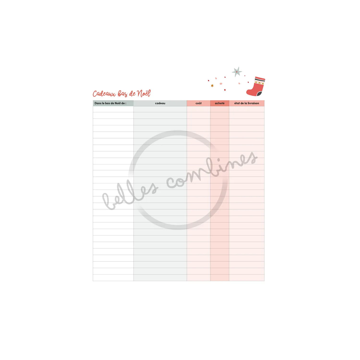 Les Belles Combines Budget de Noël fiche à imprimer bilingue