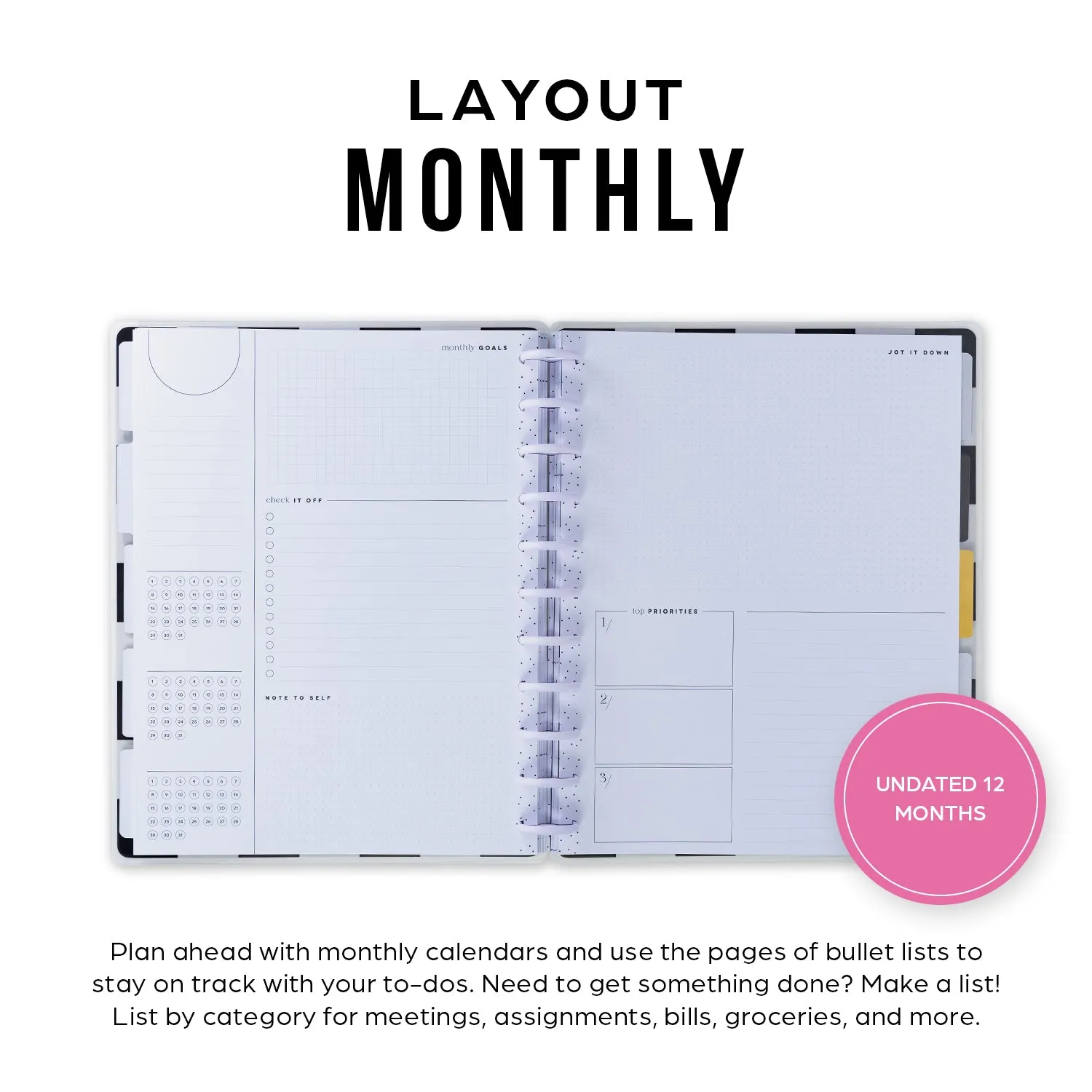 Happy Planner Sweet & Simple agenda Big non daté 12 mois noir et blanc