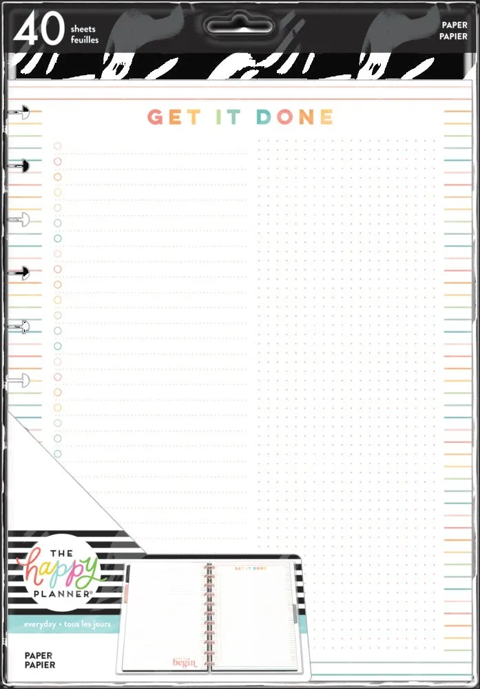 Happy Planner Get It Done Big recharge papier 40 feuilles ligné