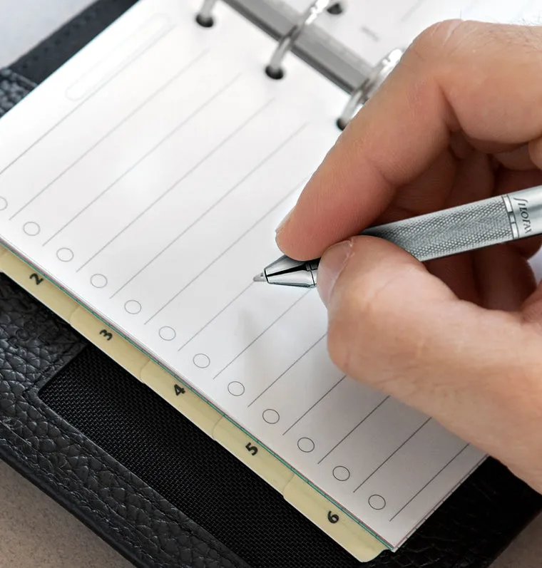 Filofax Barley stylo bille chromé encre noire