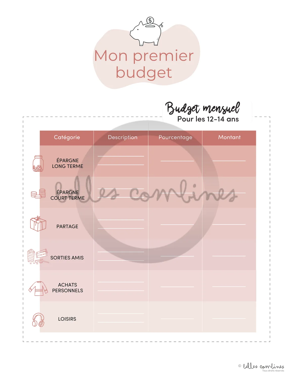 Les Belles Combines Mon premier budget fiche enfant à imprimer 7-12 ans