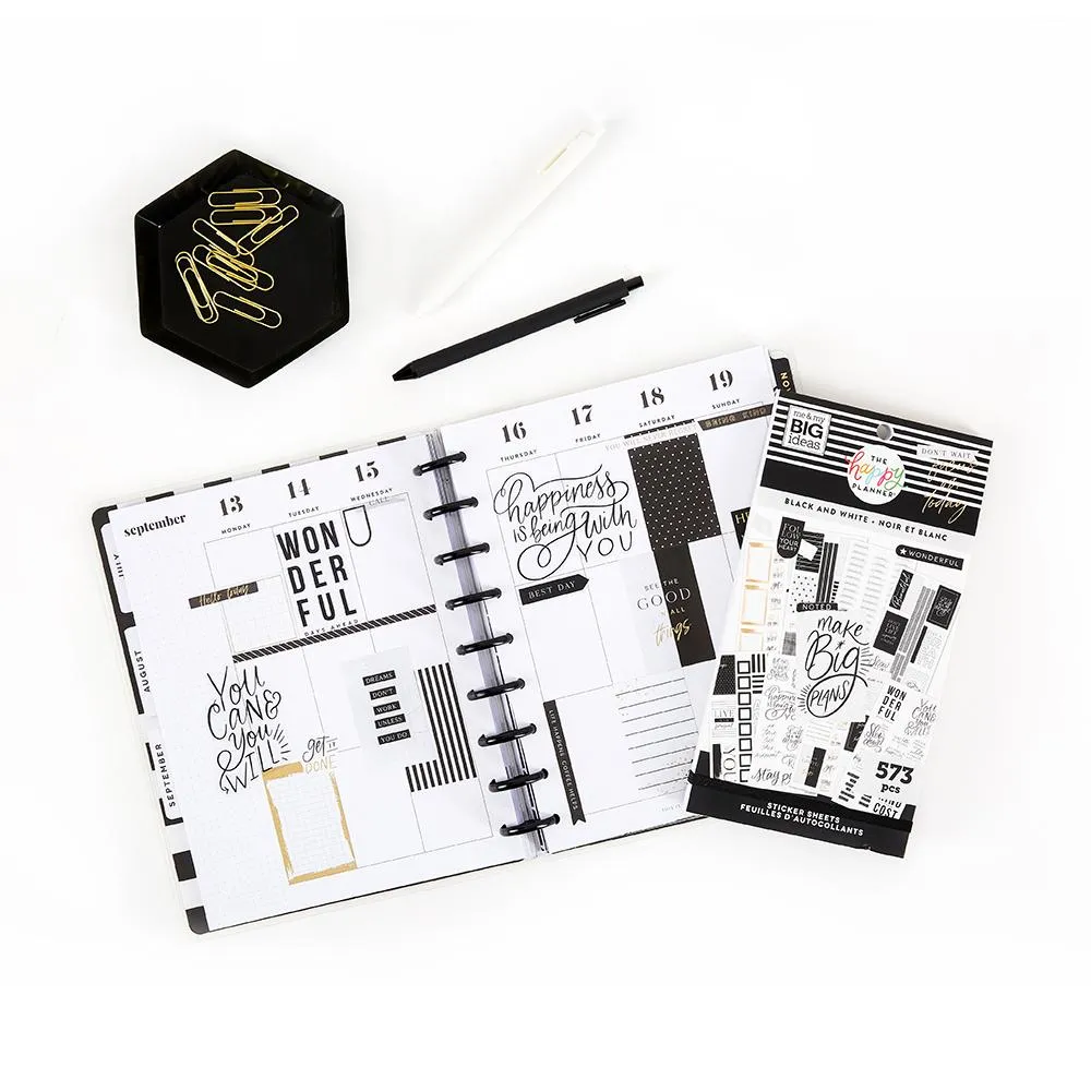 Happy Planner Black & White carnet stickers 573