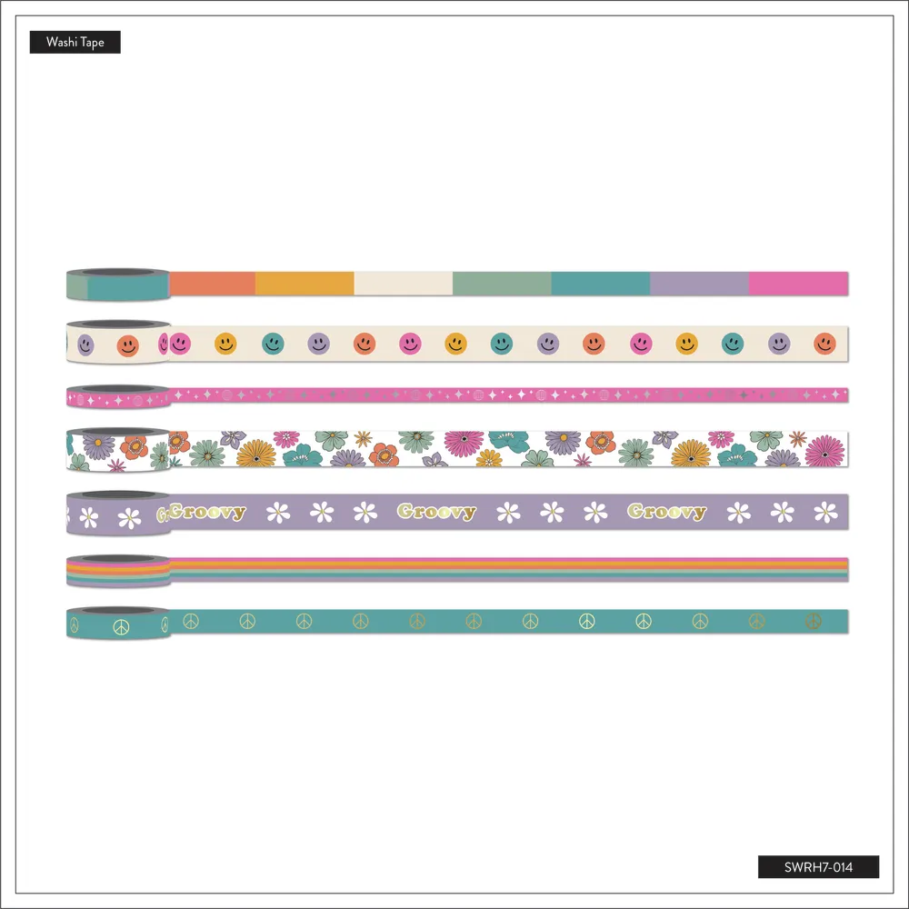 Happy Planner Decades 70s washi tape 7 rouleaux rétro