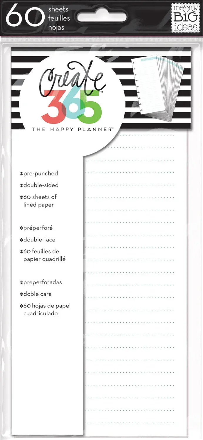 Happy Planner Classic recharge papier notes demi-page 60 feuilles