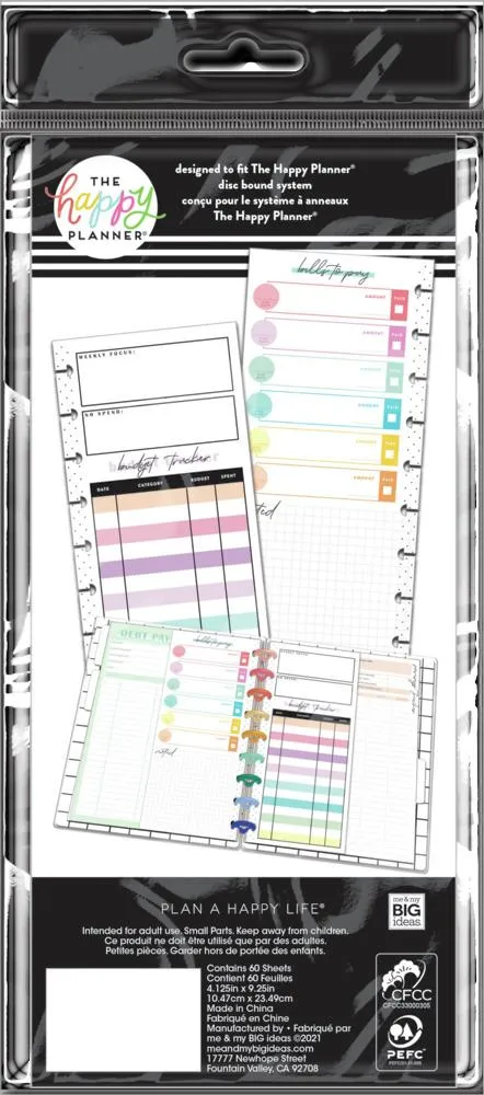 Happy Planner Bright Budget Skinny Classic recharge 60 feuilles