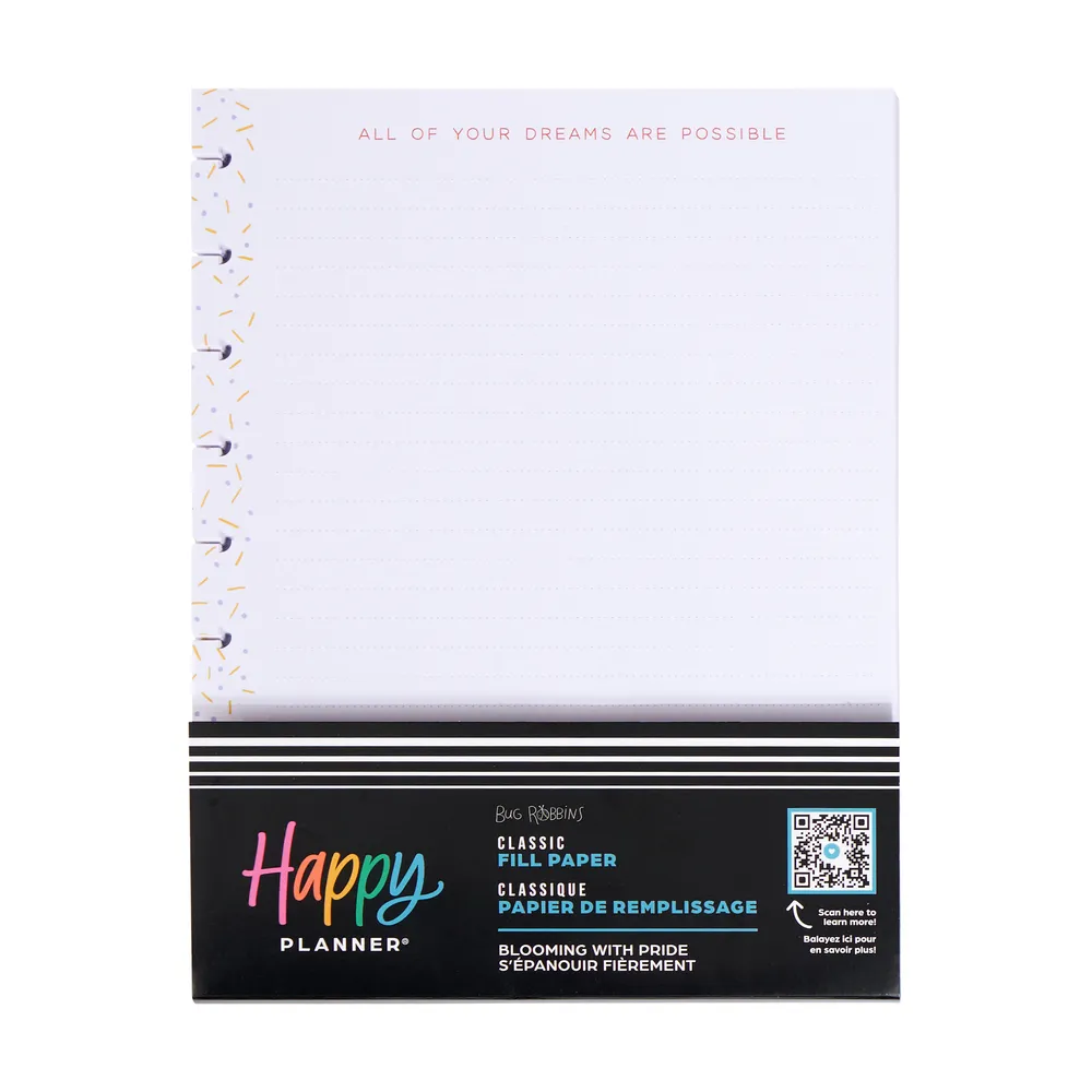 Happy Planner Blooming Pride recharge papier pointillé ligné 40 feuilles