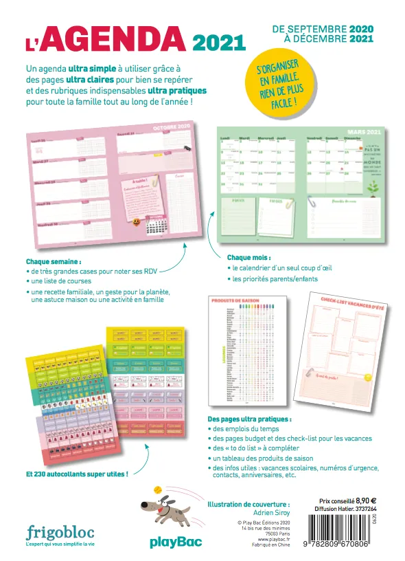 Frigobloc Agenda ultra simple agenda familial sept 2020-déc 2021