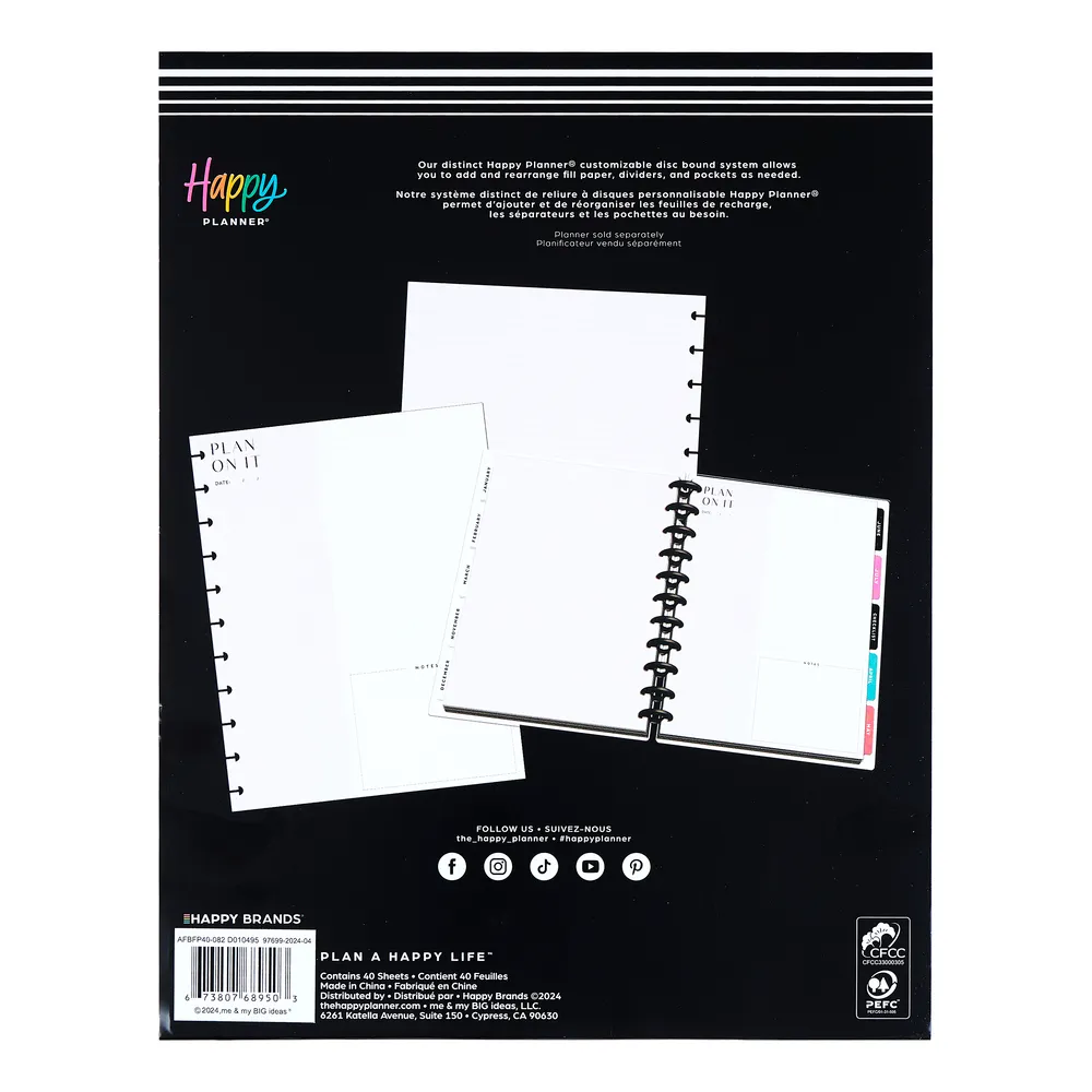 Happy Planner Neutrals recharge pointillée lignée big 40 feuilles