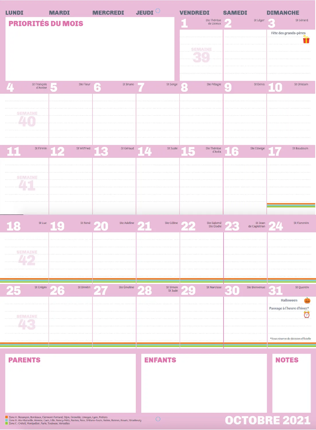 Frigobloc Mini Ultra Simple calendrier familial sept 2021-déc 2022