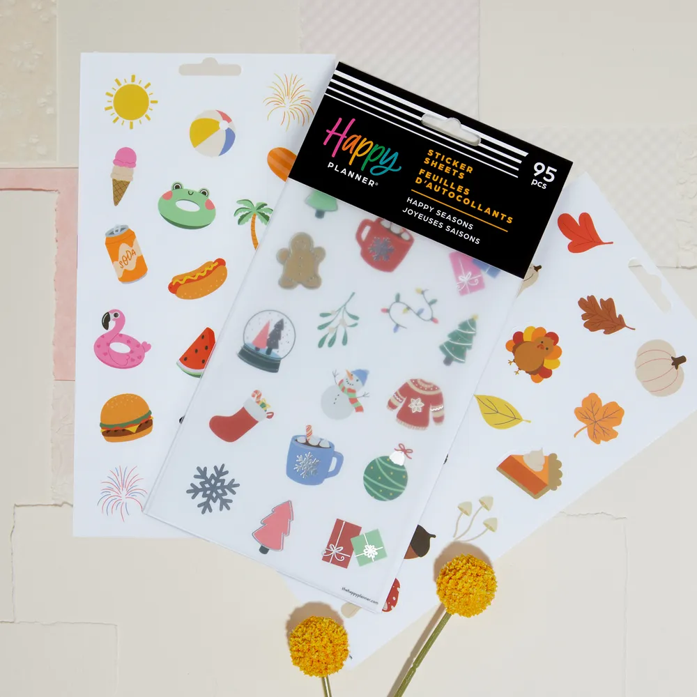 Happy Planner Happy Seasons stickers 5 planches 95 motifs saisons