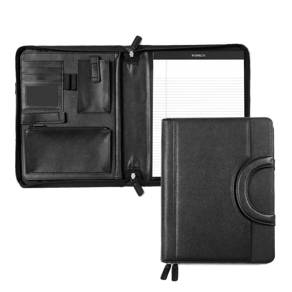 Poprun PF1113PU-BK porte-documents cuir zip noir 50 feuilles