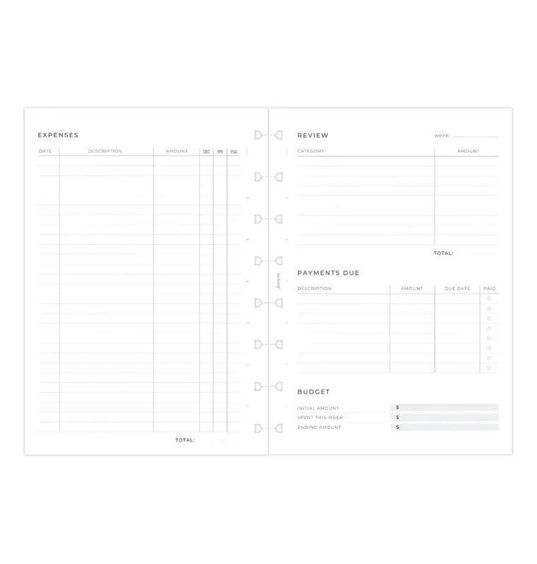 Filofax Minimal recharge budget A5 suivi dépenses