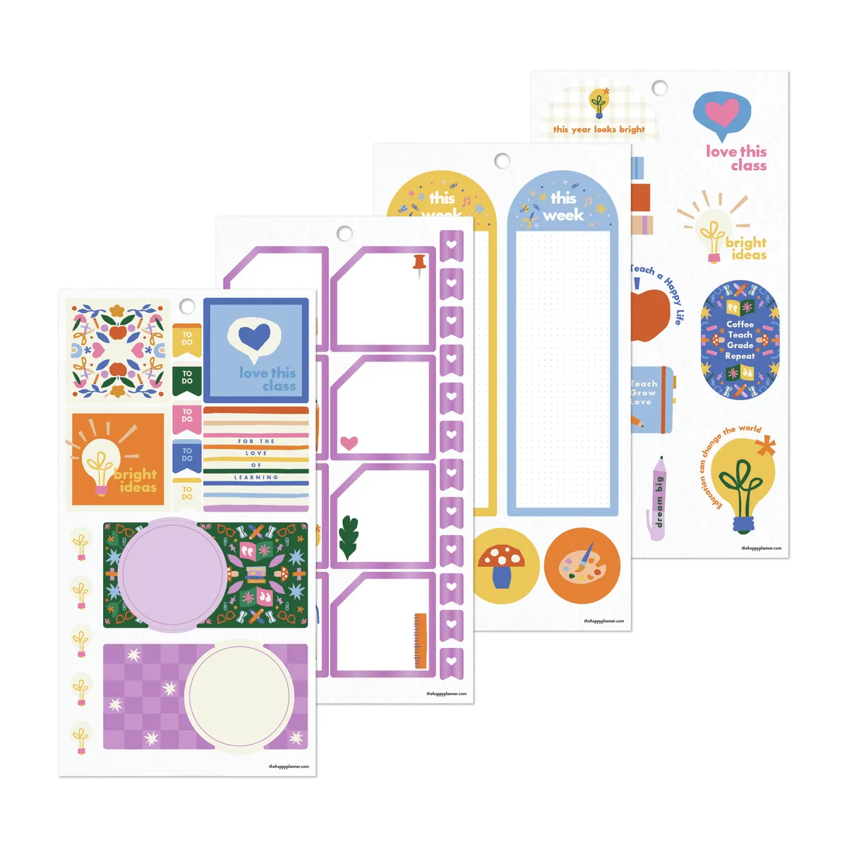 Happy Planner Heart Work Teacher big stickers 677 école