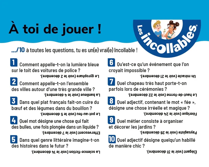 Les Incollables Un mot par jour CE2 8/9 ans calendrier 2021