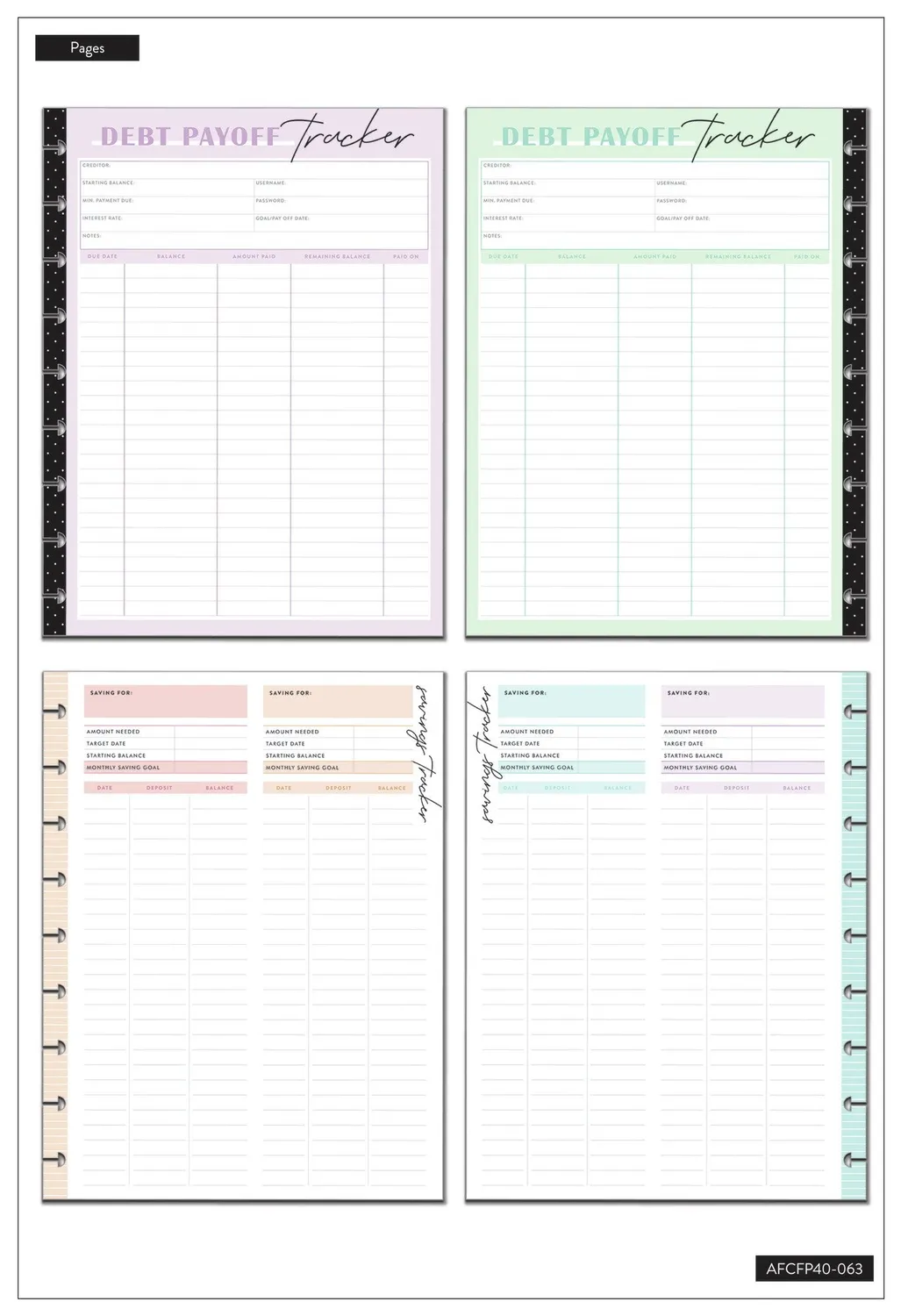 Happy Planner Budget papier recharge Classic 40 feuilles