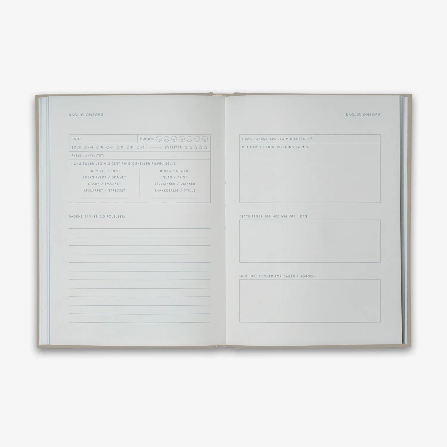 Kartotek Omsorgsdagbog journal guidé danois beige
