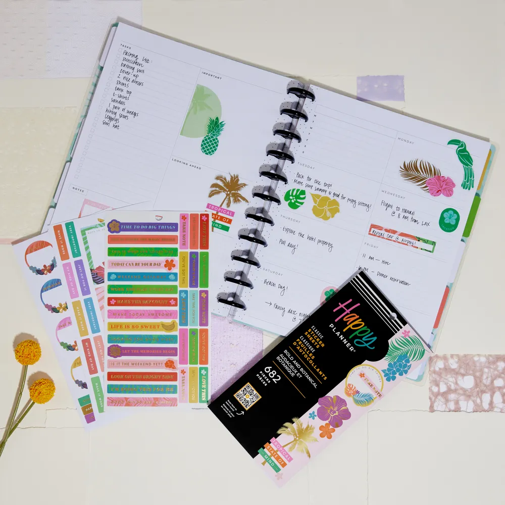 Happy Planner Bold & Botanical stickers 682 pièces tropical