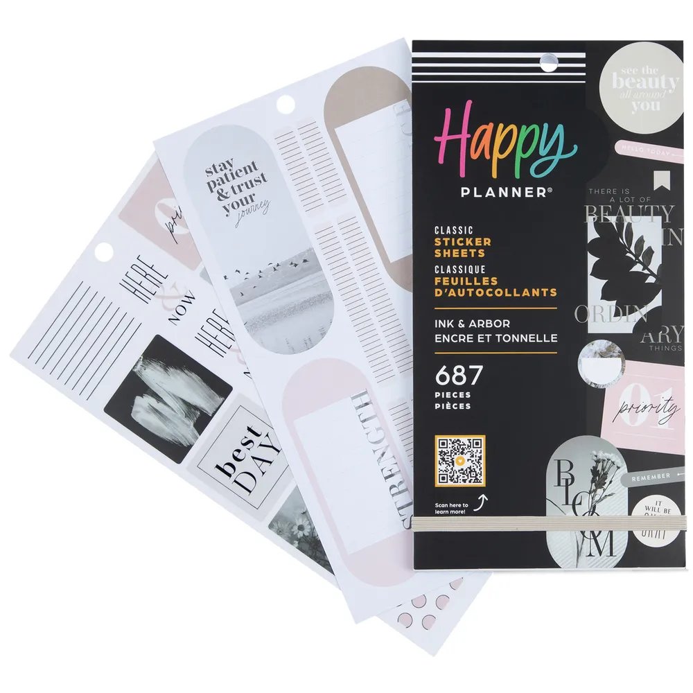 Happy Planner Ink Arbor Value Pack stickers 687 noir blanc