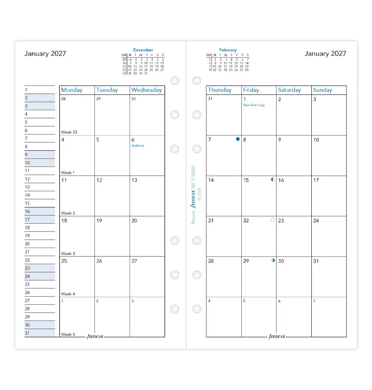 Filofax Personal recharge mensuelle 2027 anglais