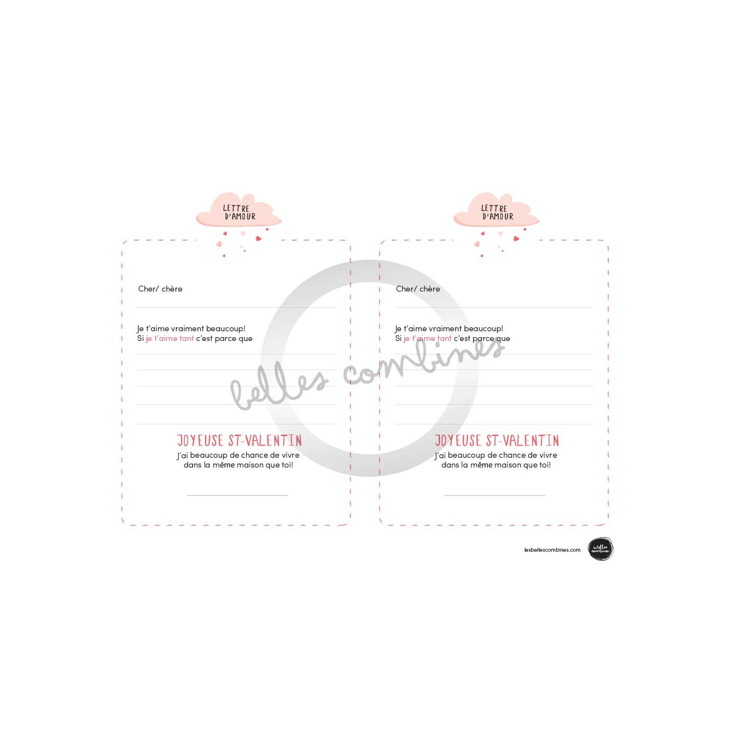 Les Belles Combines lettre d'amour fiche à compléter Saint-Valentin