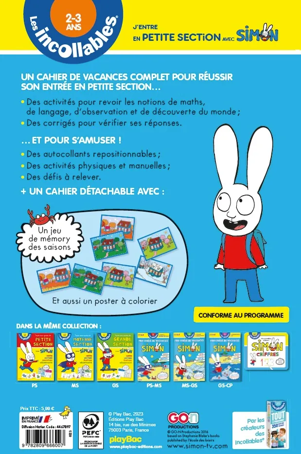 Les Incollables Simon TPS-PS cahier 2-3 ans autocollants