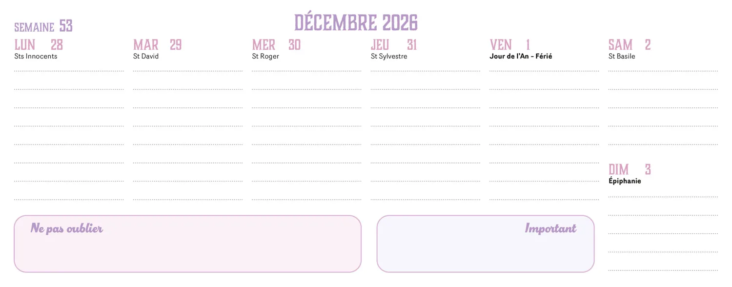 Frigobloc Hebdomadaire à refermer calendrier 2027 famille