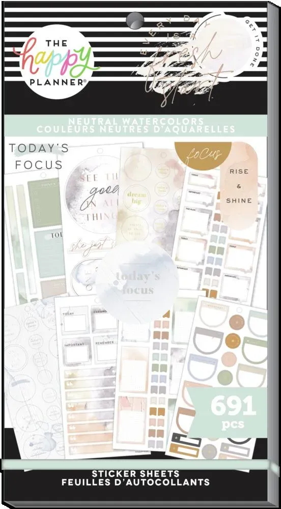 Happy Planner Neutral Watercolors Value Pack carnet 691 stickers