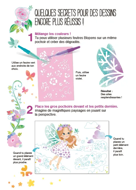 Blopens Au royaume des fées cahier créatif pochoirs