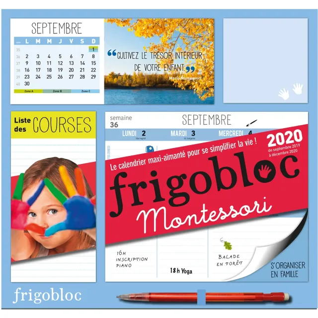 Frigobloc Montessori 2020 calendrier familial aimanté maxi
