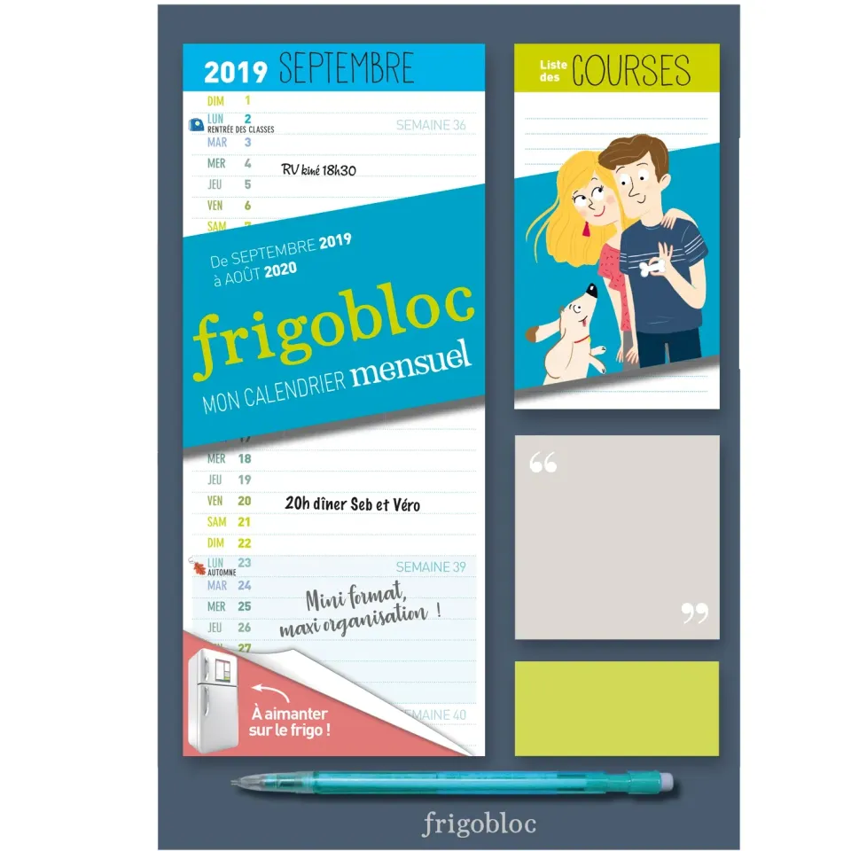 Frigobloc Mini mensuel calendrier familial aimanté sept 2019-août 2020