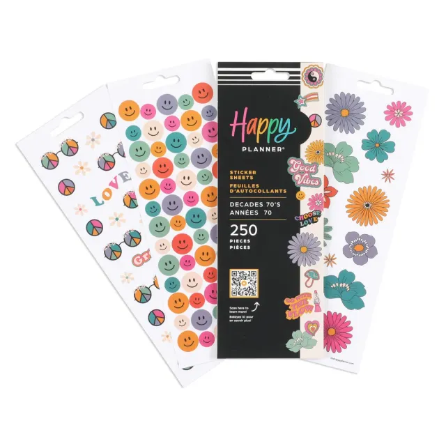 Happy Planner Decades 70s autocollants 8 feuilles rétro