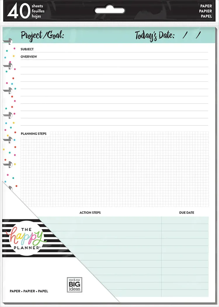 Happy Planner Project papier recharge Big 40 feuilles projets
