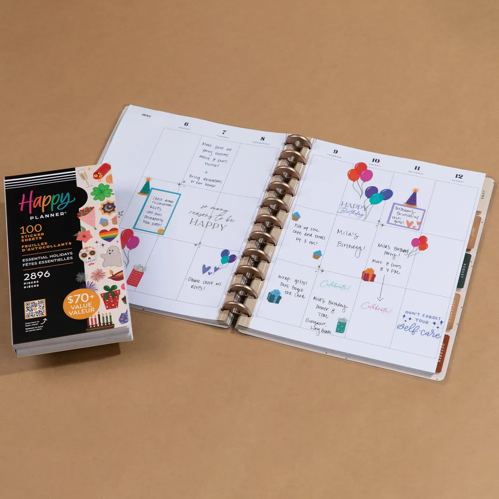 Happy Planner Essential Holidays stickers méga 100 planches
