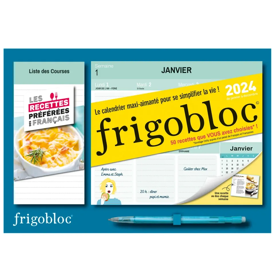 Frigobloc Mini Hebdomadaire 2024 calendrier frigo recettes