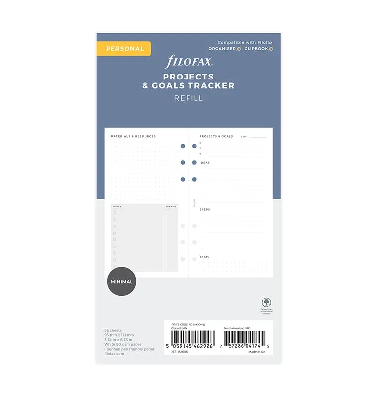 Filofax Classic Personal recharge projets objectifs 56 feuilles