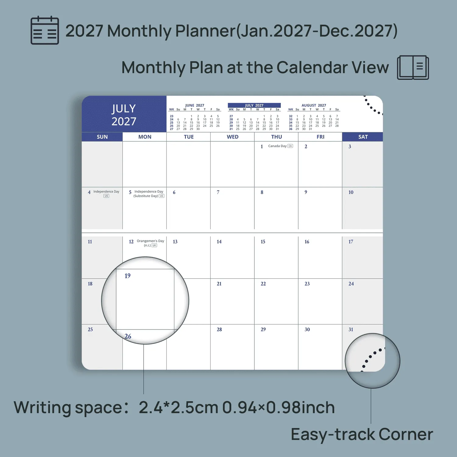 Poprun CEMLR7-27 agenda mensuel 2027 poche marron