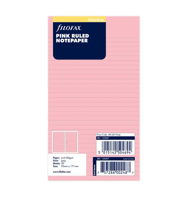Filofax Classic Personal recharge lignée rose 30 feuilles