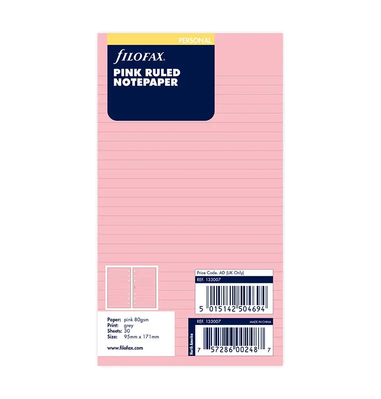 Filofax Classic Personal recharge lignée rose 30 feuilles