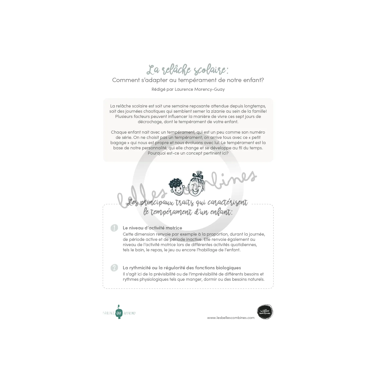 Les Belles Combines La relâche scolaire fiche à imprimer française