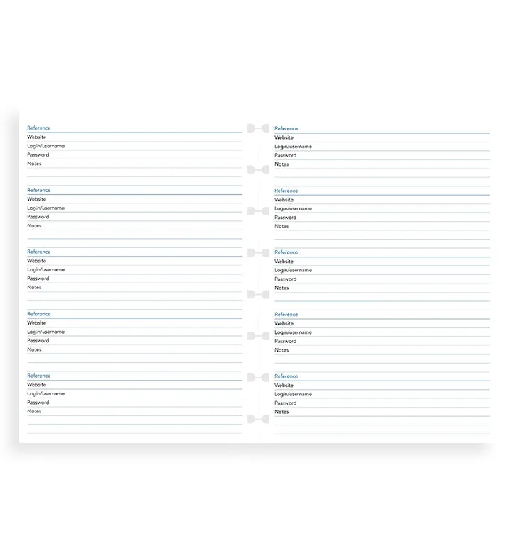 Filofax Classic A5 recharge mots de passe carnet