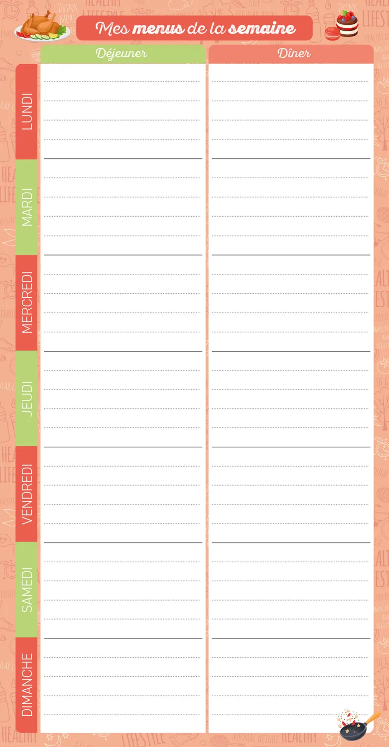 Frigobloc Menus de la semaine bloc aimanté 52 semaines