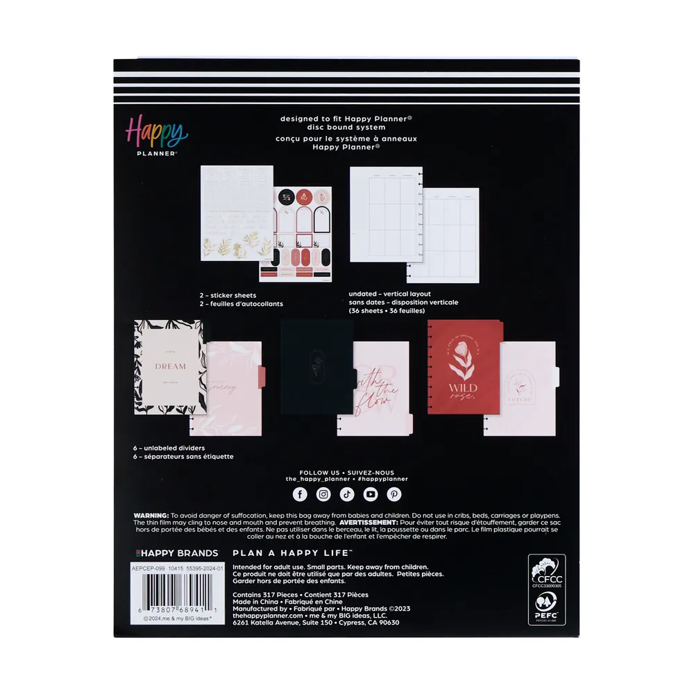 Happy Planner Dancing Leaves recharge agenda Classic 6 mois vertical
