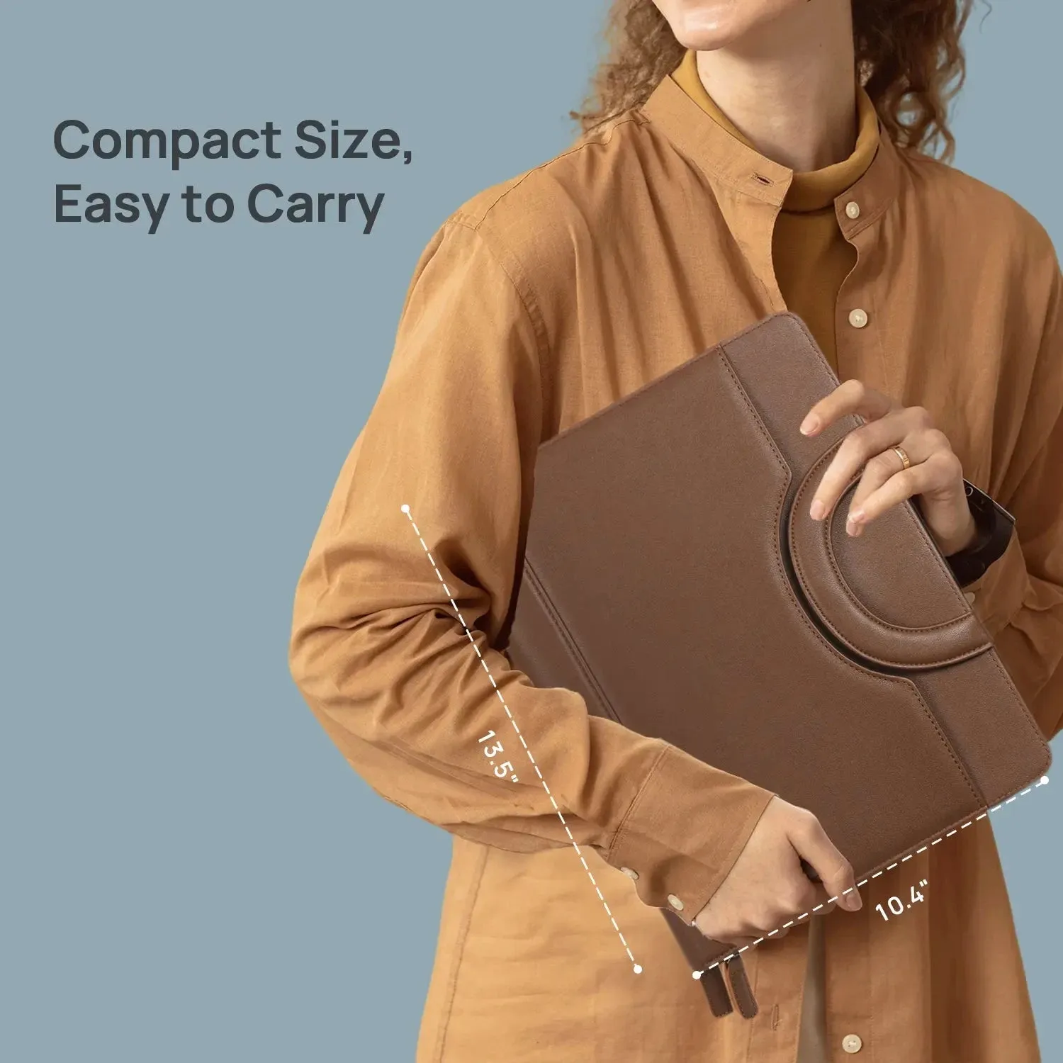 Poprun PF1113PU-BN conférencier zippé cuir marron avec bloc