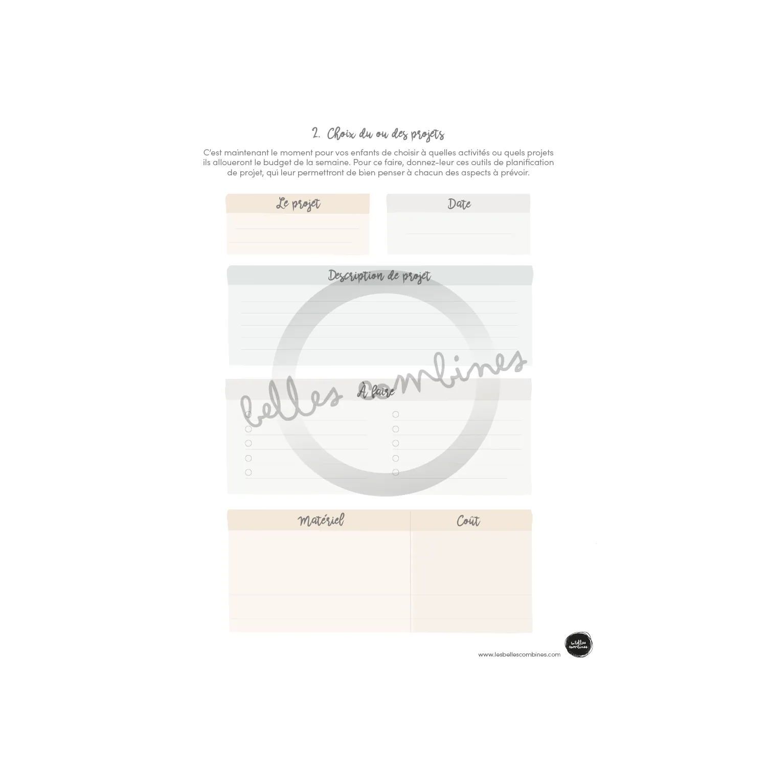 Les Belles Combines Budget relâche fiche famille à imprimer enfants