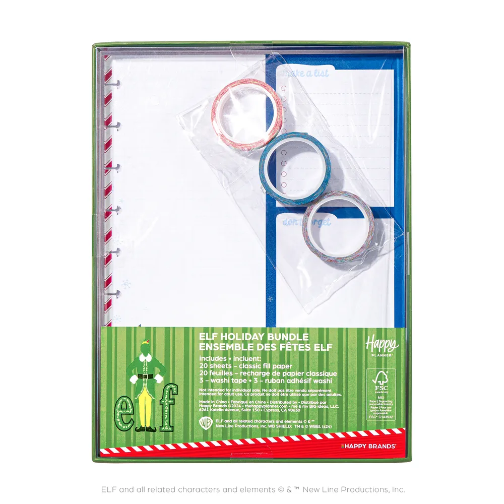 Happy Planner Elf bundle papier recharge Classic + washi Noël
