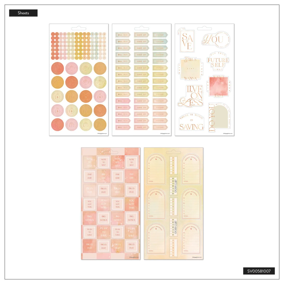 Happy Planner Textured Canvas stickers budget 10 planches 487