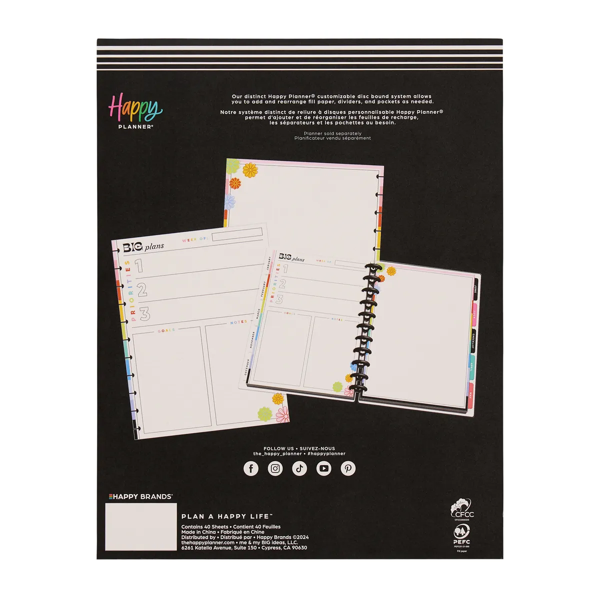 Happy Planner Happy Outlines papier recharge Big dashboard 40 dot grid
