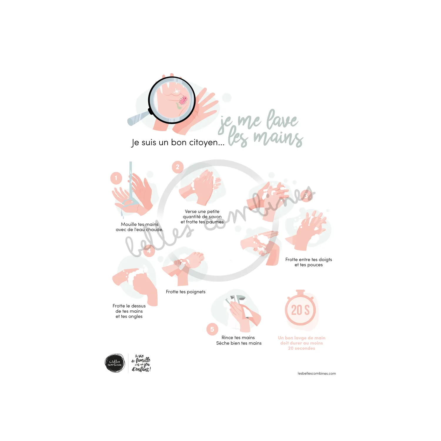 Les Belles Combines Je me lave les mains affiche à imprimer française