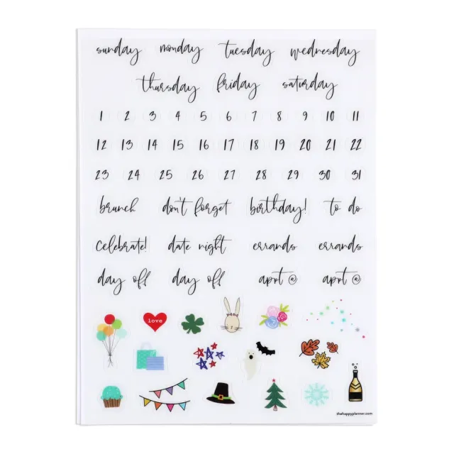 Happy Planner Seasonal Script decals tableau blanc 101 pièces